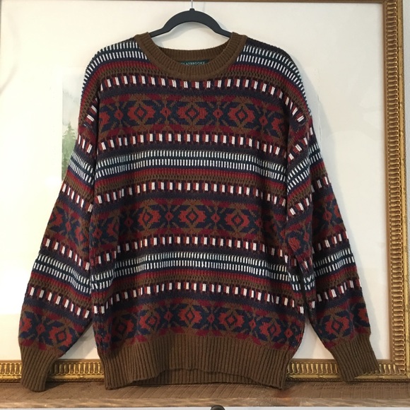 Vintage Grandpa Sweater Striped Aztec 